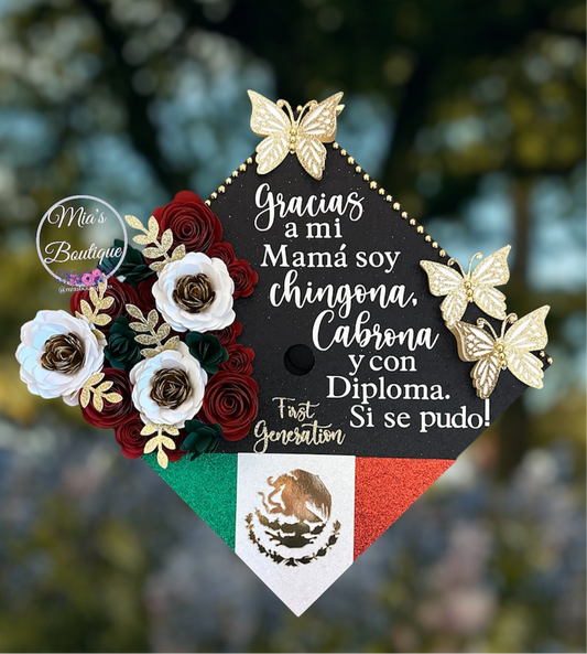 Custom Personalized Graduation cap topper Mexican Floral sunflowers Para Mis Padres