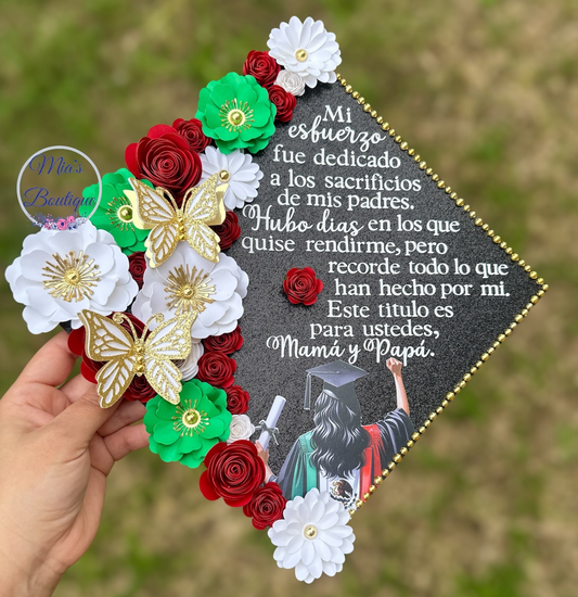 Custom Personalized Mexico Graduation Cap Topper Para Mis Padres Floral Sunflower Mexican Grad Cap