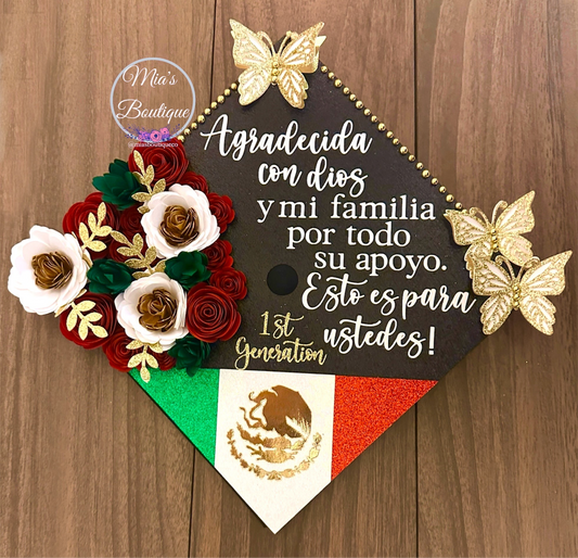 Custom Personalized Graduation Cap Topper Mexican Floral sunflowers Para Mis Padres
