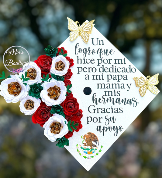 Custom Mexican Graduation Cap Topper Floral Sunflower Roses 
Mexican Heritage Country