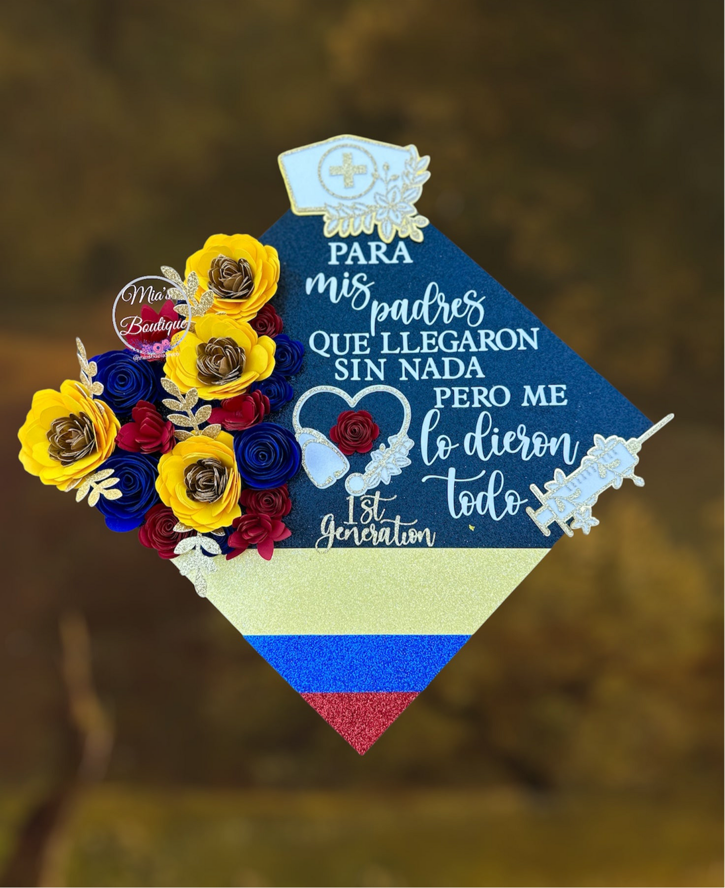 Custom Colombia Graduation Cap Topper Floral Sunflower Colombia Flag Hispanic Para Mis Padres