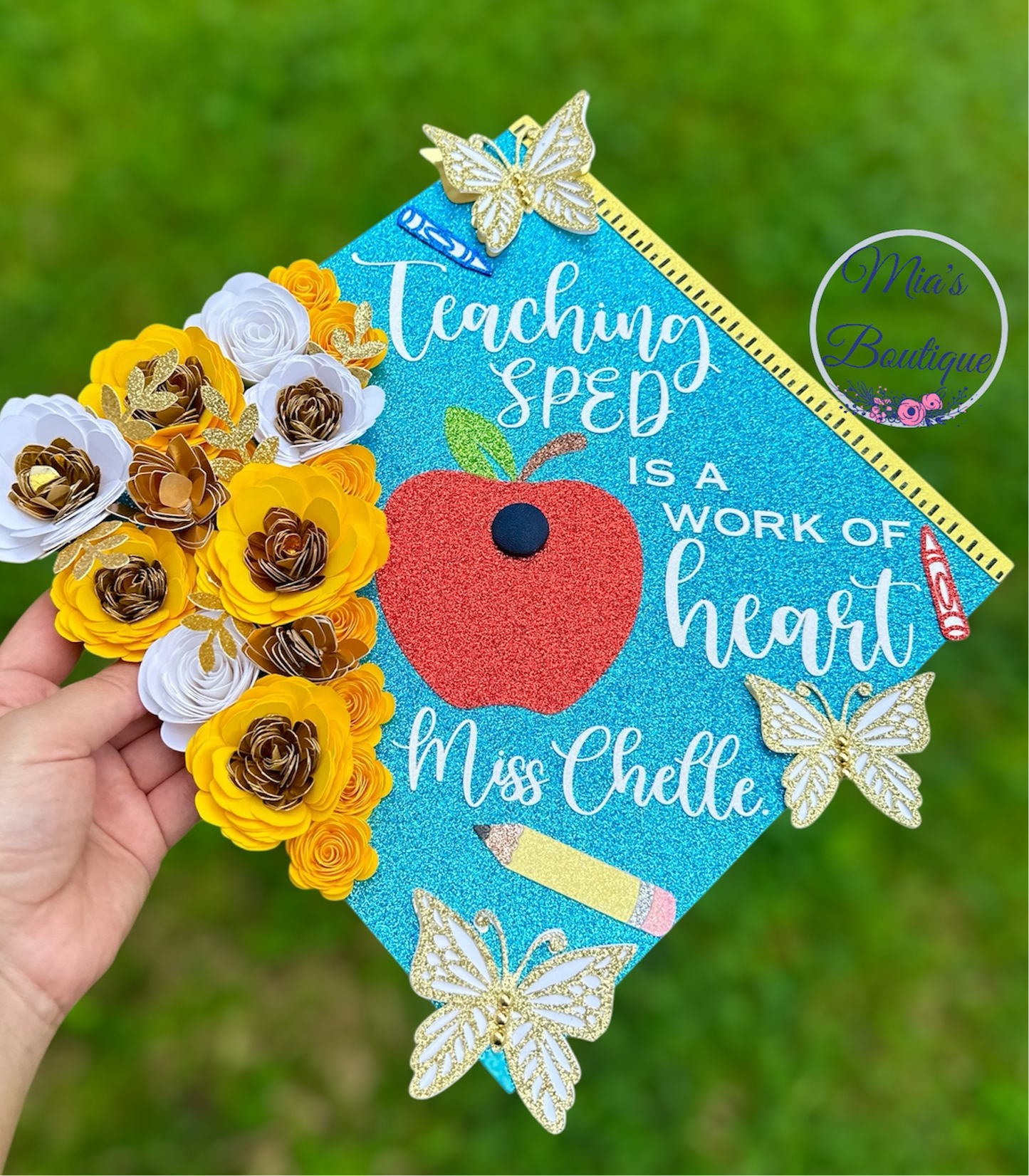 Graduation Cap Topper Teacher Aqua Grad Cap