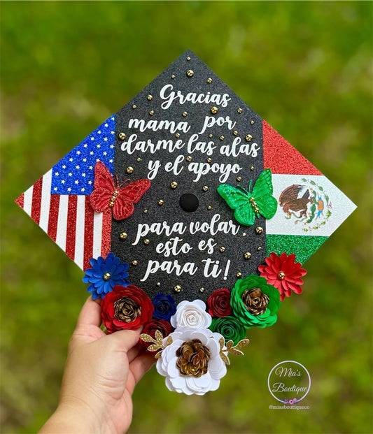 Custom Mexico Graduation Cap Para mis padres floral mexican grad cap Personalized Mexican Graduation Cap Floral Sunflower Para Mis Padres