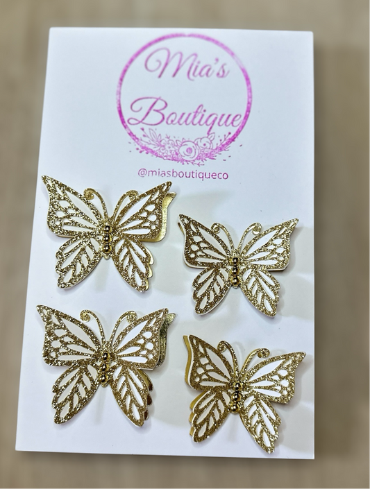 Butterflies White and Gold, DIY crafting project, Butterflies Red & Gold set of 4 Embellishments Decoration