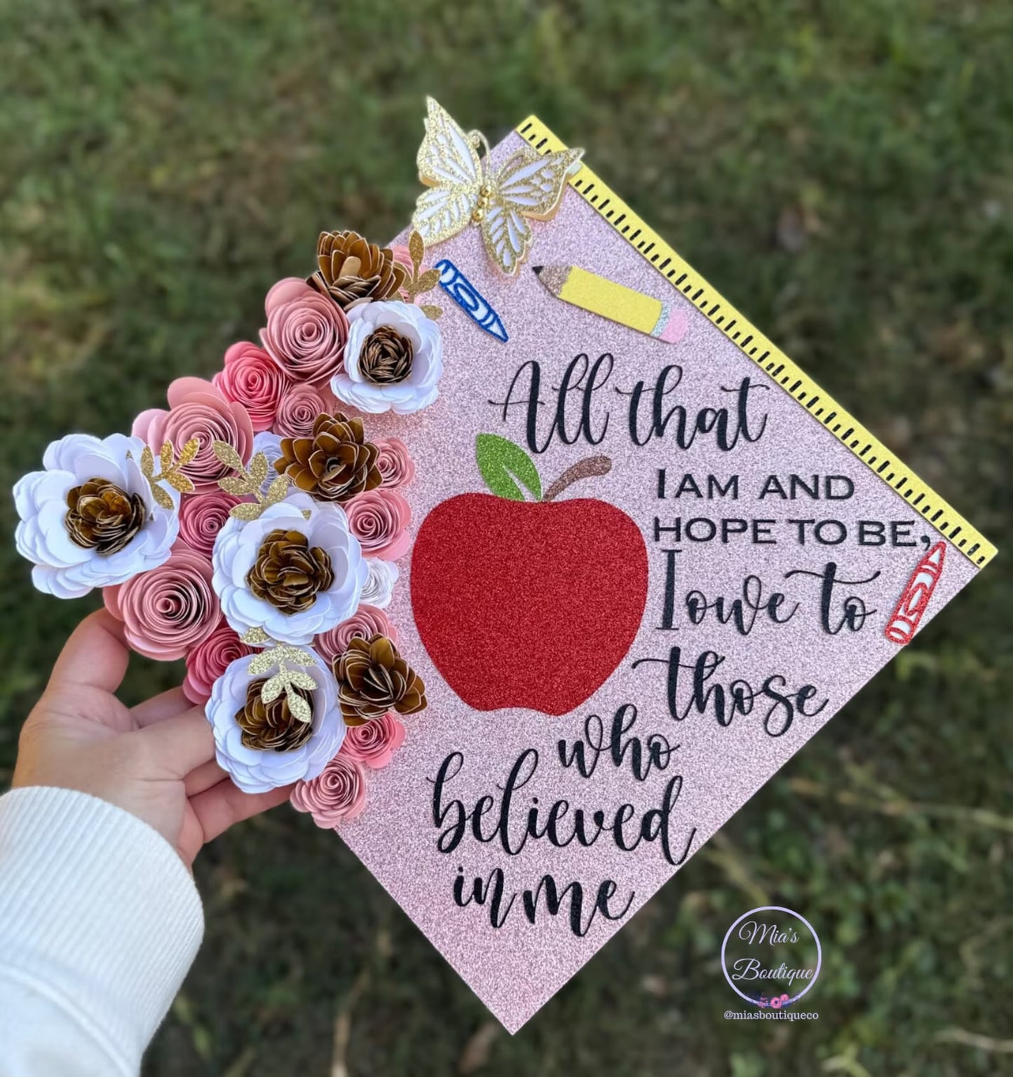 Graduation Cap Topper Teacher Pink Grad Cap