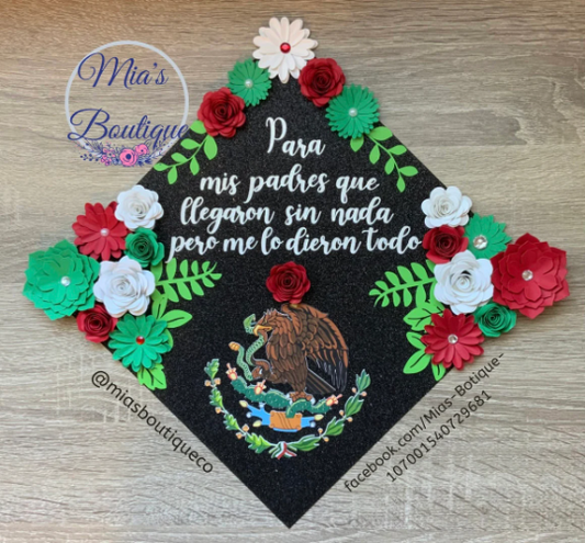 Mexico Graduation cover / Paper Flower Graduation Cap/ Glitter Graduation Cap/Mexican Inspired Graduation Cap/ Floral Grad Cap