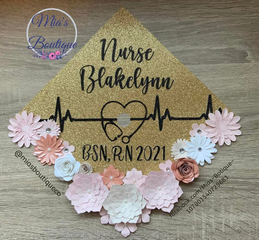 Nurse Graduation Cap cover / Floral Graduation cover / Sunflower Roses Graduation Cap