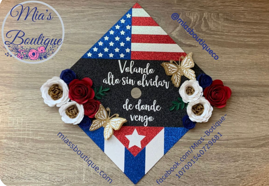Cuba & US Floral Graduation Cap