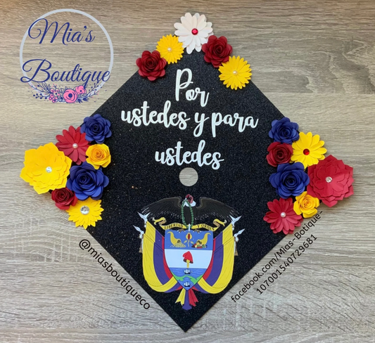Ecuador graduation cap cover / Paper Flower Graduation Cap/ Glitter Graduation Cap/Mexican Inspired Graduation Cap/ Floral Grad Cap