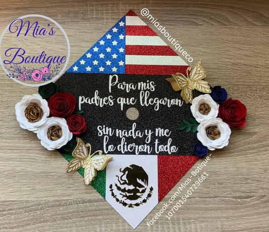 Custom Graduation Cap Topper/ Mexico Graduation Cap/ Floral Graduation Topper/Flower Roses Graduation Cap/Custom Graduation Cap